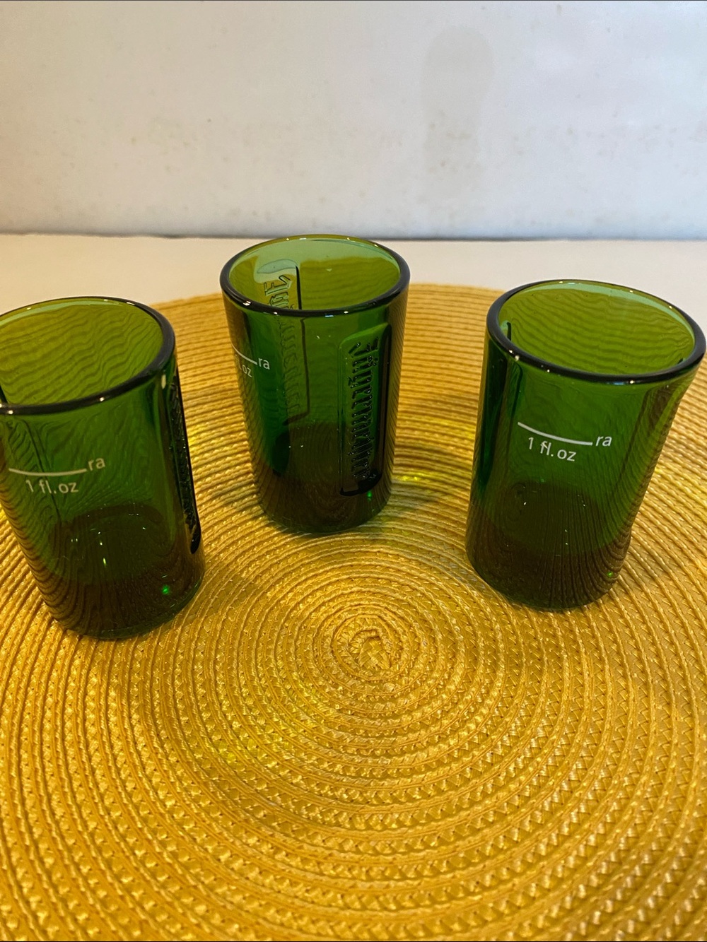 Vintage Set of 3 Jäegermeister Green Glass 1 fl. oz. Jiggers